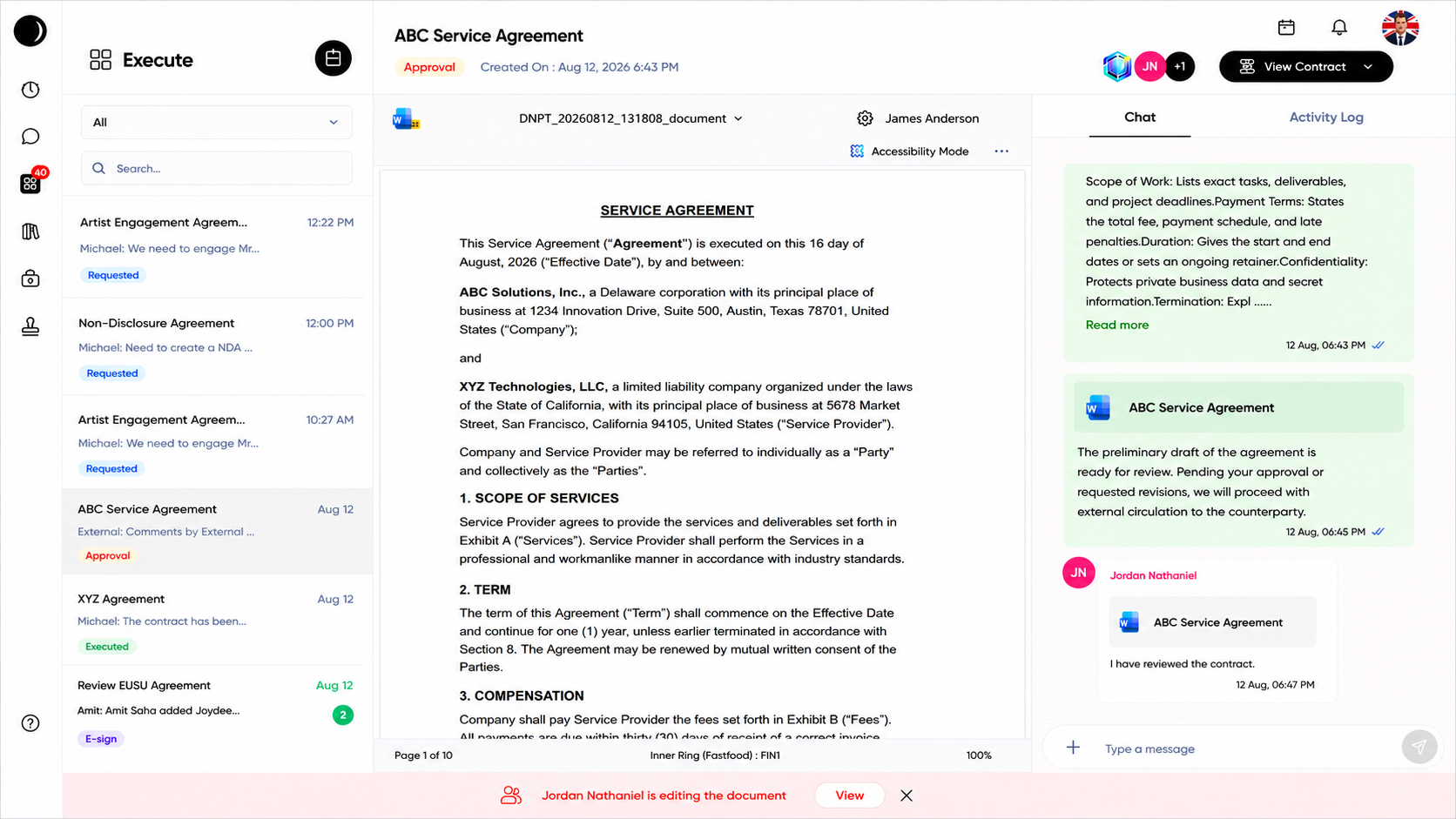 Agreements tracked as living commitments, not static documents